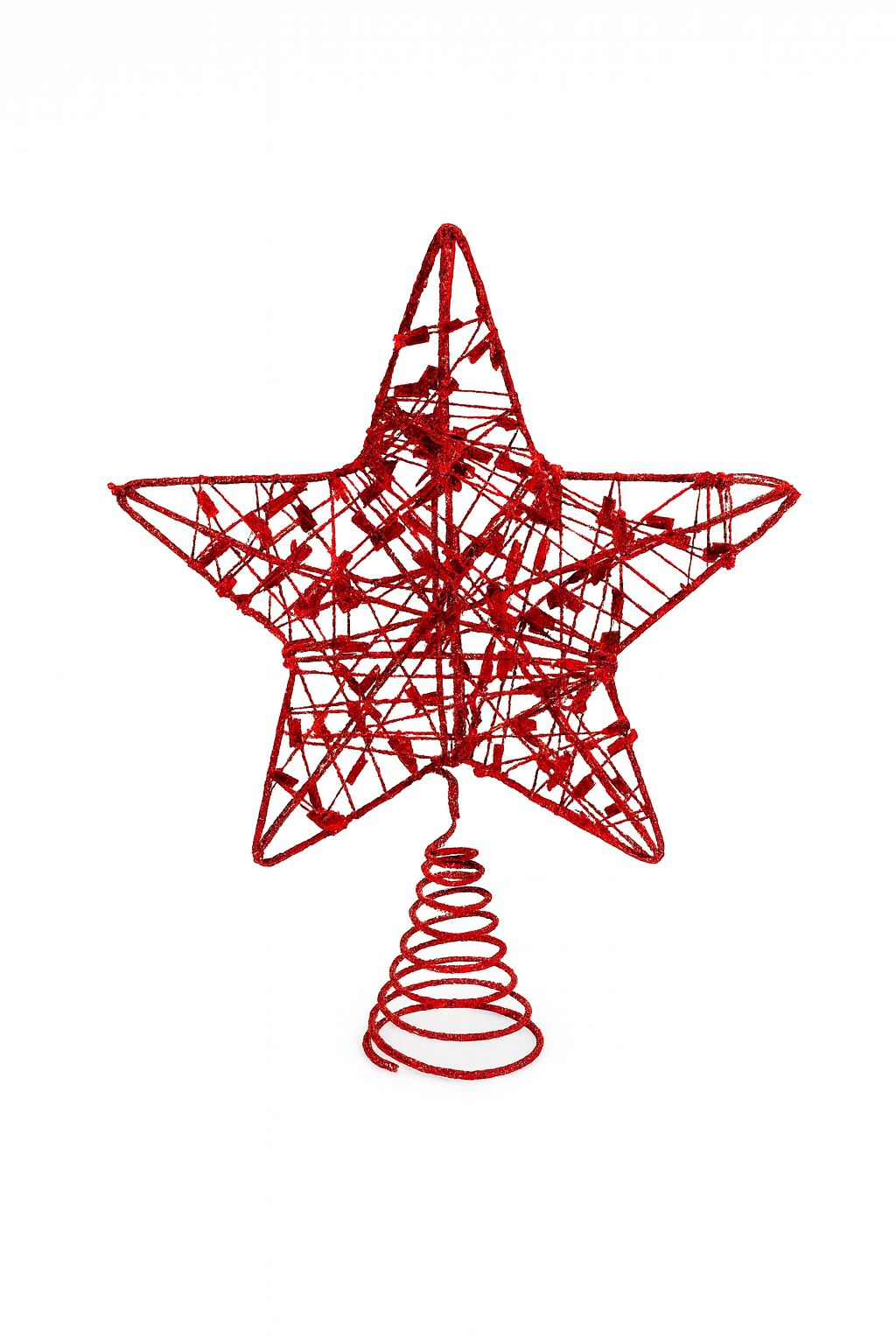 Varf Brad Craciun Stea Rosie cu Sclipici - Design Wireframe Metalic 20 cm