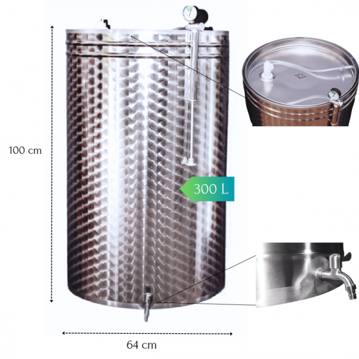 Butoi din inox cu capac flotant si robinet, 300 litri [2]