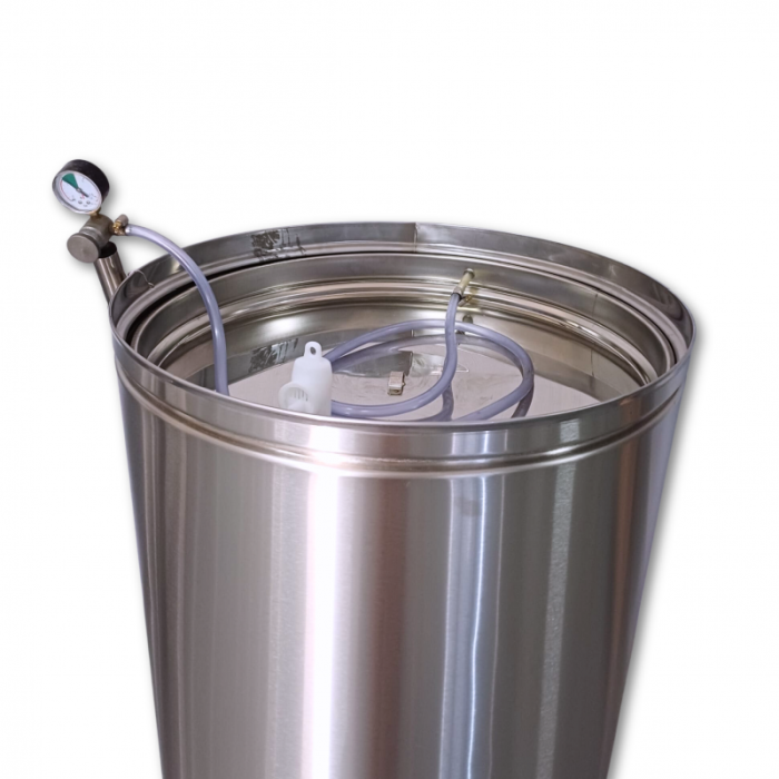 Fermentator Butoi inox cu capac flotant 335 litri, cu fund conic, cu 2 robineti si termometru [4]