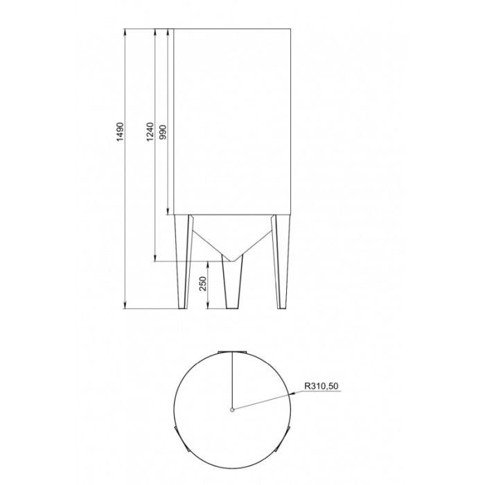Fermentator Butoi inox cu capac flotant 335 litri, cu fund conic, cu 2 robineti si termometru [7]