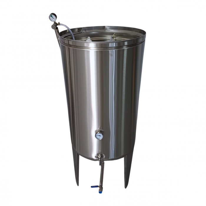 Fermentator Butoi inox cu capac flotant 335 litri, cu fund conic, cu 2 robineti si termometru [2]