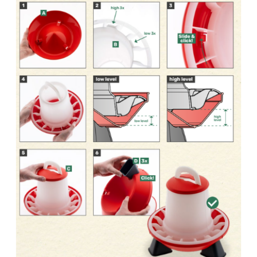 Hranitoare pentru Pui cu 2 Nivele, 3Kg, cu Picioare, Rosu-Alb [6]