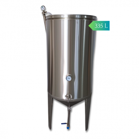 Butoaie de inox vinificatie - Fermentator Butoi inox cu capac flotant 335 litri, cu fund conic, cu 2 robineti si termometru