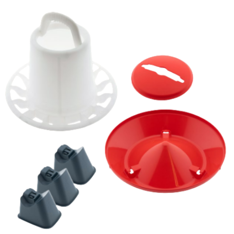 Hranitoare pentru Pui cu 2 Nivele, 3Kg, cu Picioare, Rosu-Alb [4]