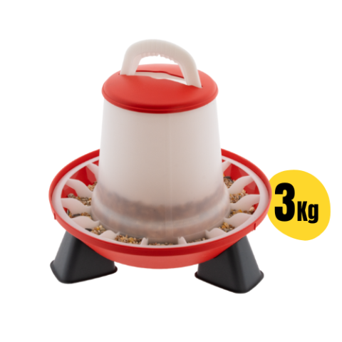 Hranitoare, Furajatoare - Hranitoare pentru Pui cu 2 Nivele, 3Kg, cu Picioare, Rosu-Alb