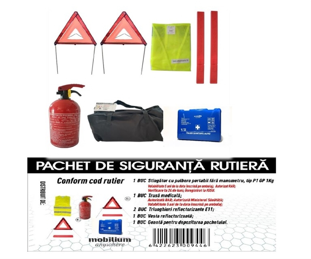 Kit Siguranță Auto cu Extinctor, Trusă Medicală și Triunghiuri Reflectorizante – Conform Cod Rutier [1]