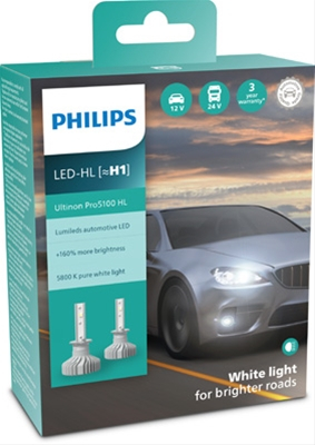 Set 2 Becuri LED Auto H1 Philips Ultinon Pro5100, 12V, Alb Rece 6000K [2]