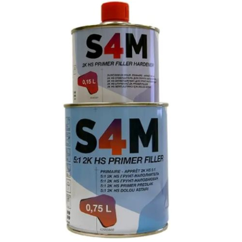 Grunduri - Grund S4M 2K 5:1 HS Primer Filler Gri 0.75L + Întăritor 0.15L – Profesional Auto
