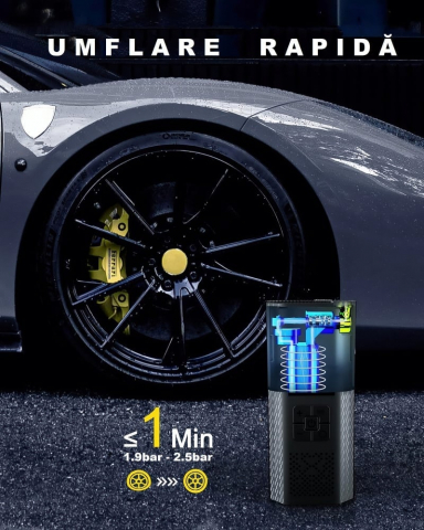 Pompa de Aer Wireless, Portabila, 150 PSI, Pentru Anvelope si Mingi, Baterie 2000 mAh, Afisaj Digital, Incarcator telefon USB si Type-C, Lanterna SOS, Dimensiune 17.5 x 8.5 cm, Negru [4]