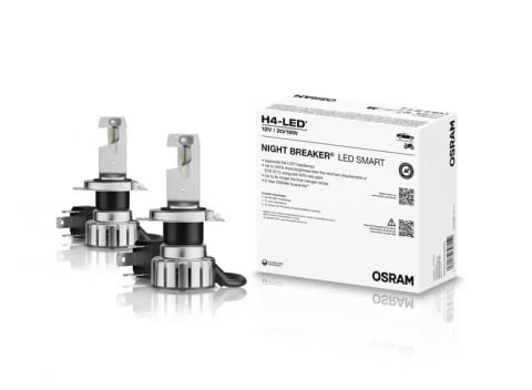H4 - Set 2 becuri LED Osram Night Breaker LED Smart H4, 12V, 20/19W, 6000K, certificat RAR, 5 ani garanție