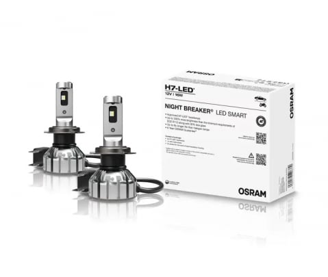 H7 - Set 2 becuri LED Osram Night Breaker LED Smart H7, 12V, 16W, 6000K, 1550 lm, certificat RAR, 5 ani garanție
