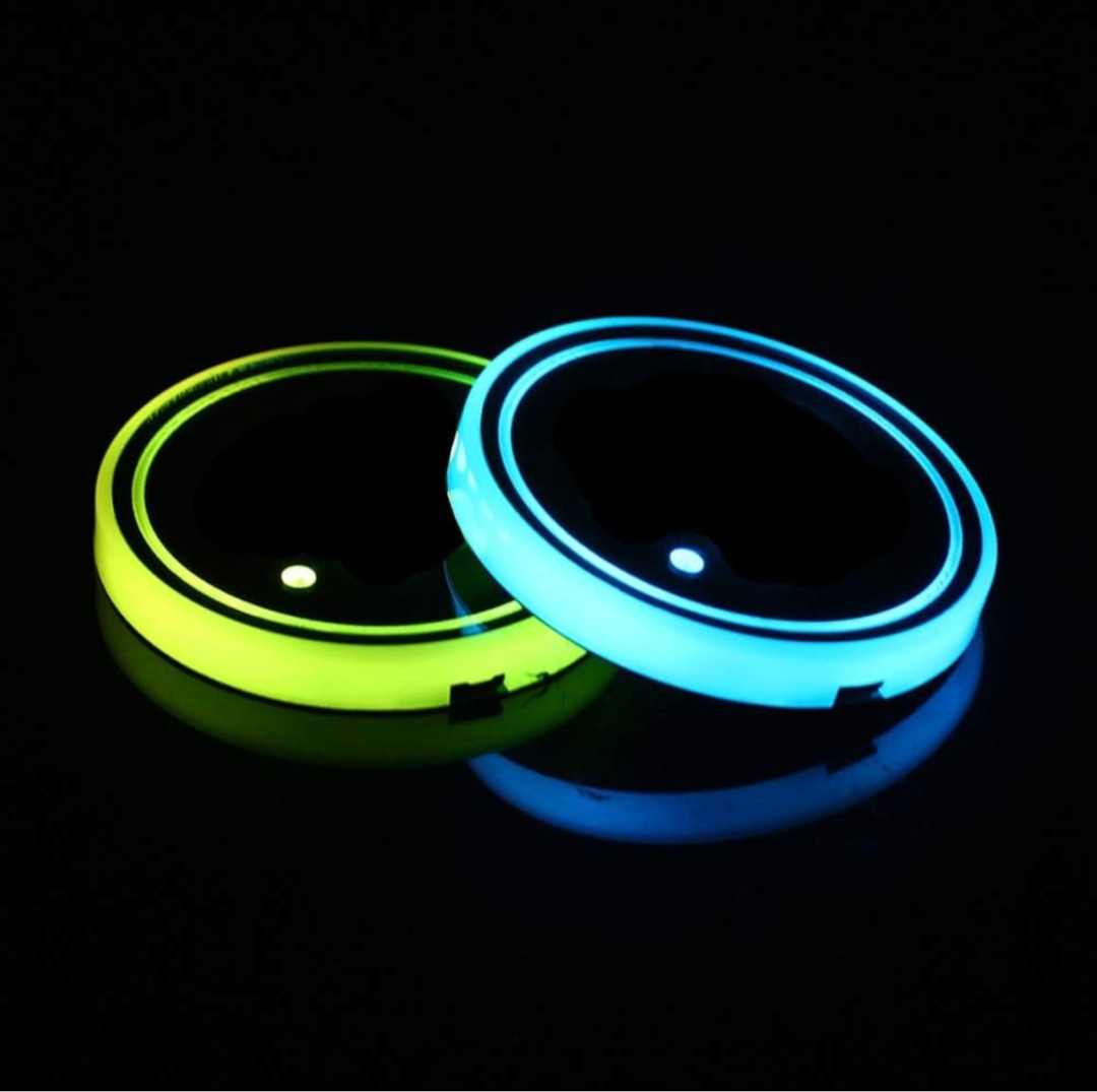 Set 2 suporturi pentru pahare cu lumina LED, Incarcare USB, 7 culori, Buton On/Off