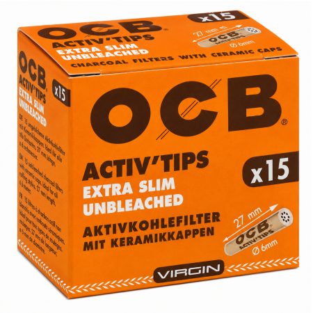 EXTRA SLIM – 5,3 mm - FILTRE OCB ACTIV TIPS EXTRA SLIM UNBLEACHED - 6mm 27mm (15)