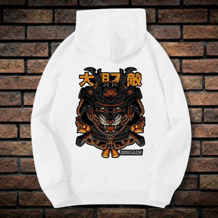 Hanorac Barbati cu Imprimeu Fata-Spate, Brigade, Bumbac, Alb, M INTL [2]