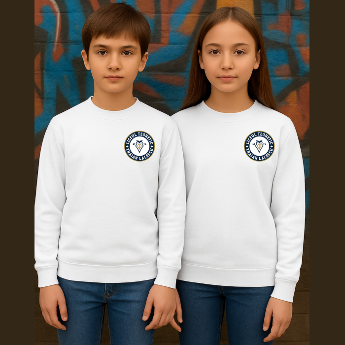 Pulover Pentru Adolescenti Cu Broderie, Liceul Traian Lalescu, Alb [1]