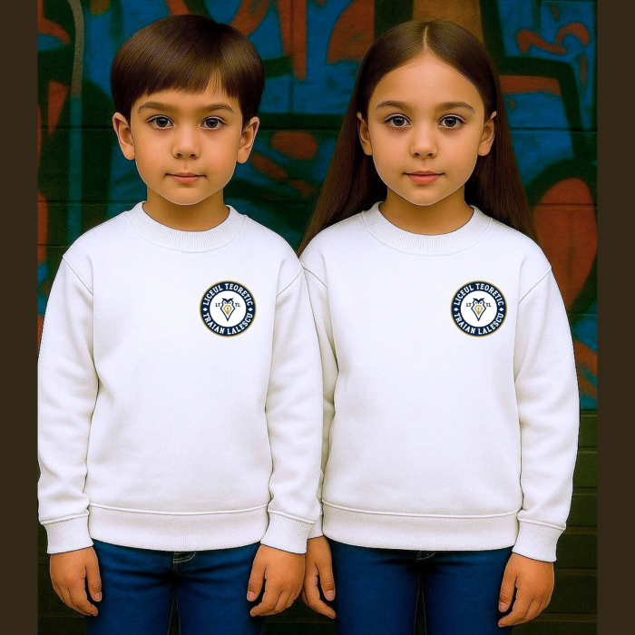 Pulover Pentru Copii Cu Broderie, Liceul Traian Lalescu, Alb [1]