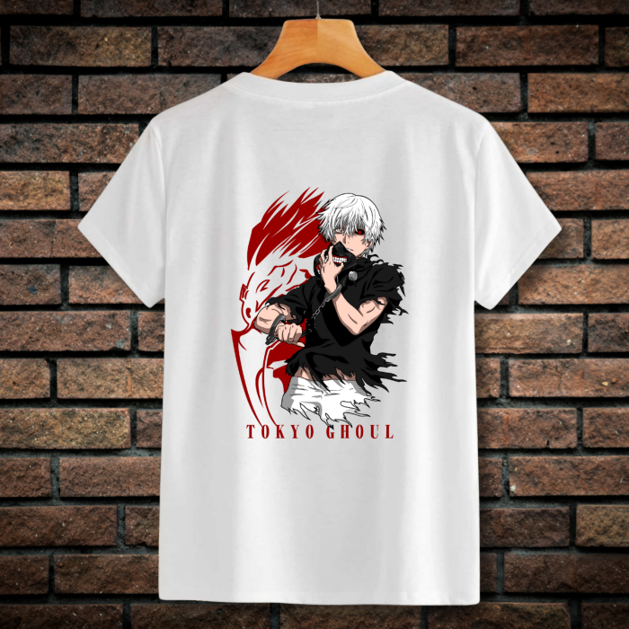 Tricou Barbati cu Broderie si Imprimeu, Ken Kaneki, Bumbac, Alb, M INTL [2]