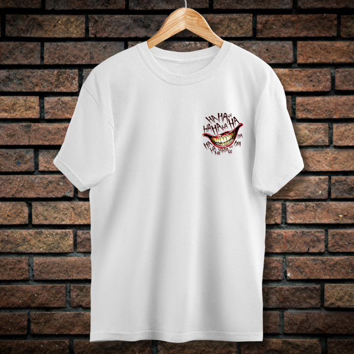Tricou Barbati cu Imprimeu Fata-Spate, Joker, Bumbac, Alb, M INTL [2]