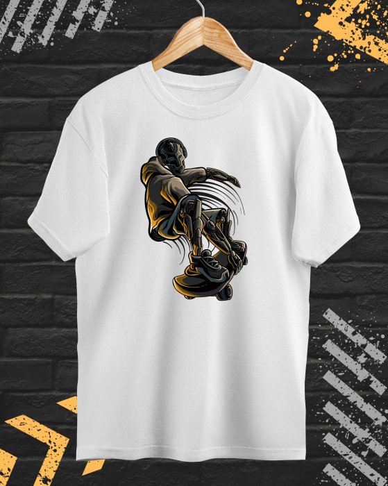 Tricou Barbati cu Imprimeu, Skater Robot, Bumbac [2]