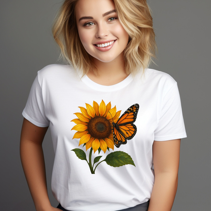 Tricou Dama cu Imprimeu, Floarea Soarelui, Bumbac [1]