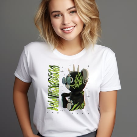 Tricouri cu Imprimeu - Tricou Dama cu Imprimeu, Sad Bear, Bumbac
