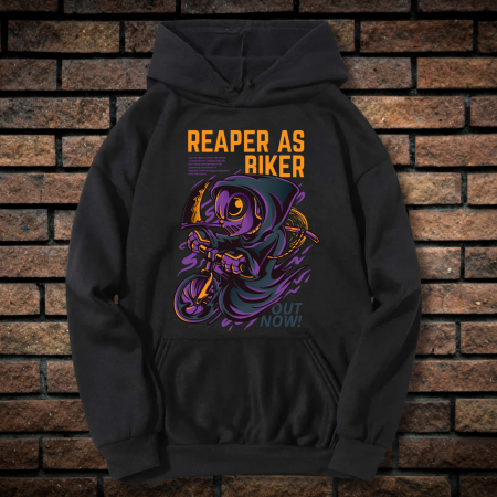 Hanorace cu Imprimeu - Hanorac Barbati cu Imprimeu, Reaper as Biker, Bumbac