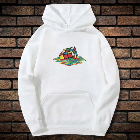 Hanorace barbati - Hanorac Unisex cu Broderie, Cub Rubik, Bumbac