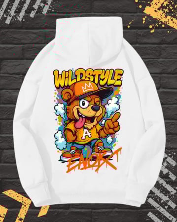 Hanorace cu Imprimeu - Hanorac Unisex cu Imprimeu Fata-Spate, WILDSTYLE, Bumbac