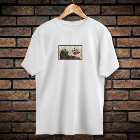 Tricouri Barbati - Tricou Barbati cu Broderie si Imprimeu, Ken Kaneki, Bumbac, Alb, M INTL