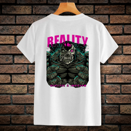 Tricouri Barbati - Tricou Barbati cu Imprimeu Fata-Spate, Reality, Bumbac, Alb, M INTL