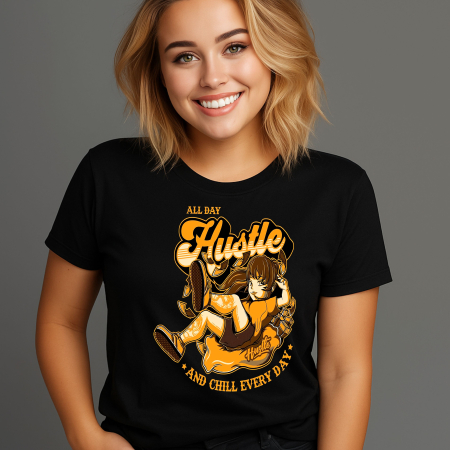 Tricouri cu Imprimeu - Tricou Dama cu Imprimeu, All Day Hustle, Bumbac
