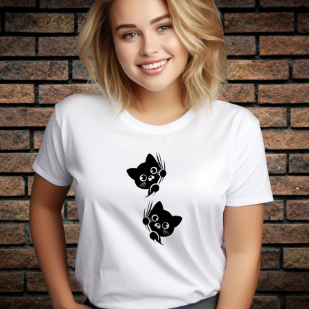 Tricouri Femei - Tricou Dama cu Imprimeu, CATS, Bumbac