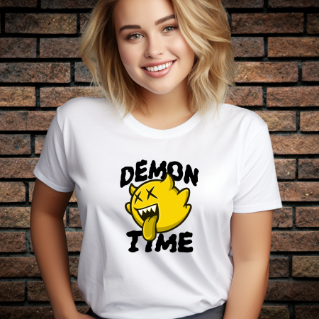 Tricouri cu Imprimeu - Tricou Dama cu Imprimeu, Demon Time, Bumbac