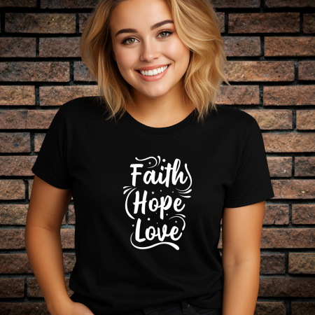 Tricouri cu Imprimeu - Tricou Dama cu Imprimeu, FAITH HOPE LOVE, Bumbac