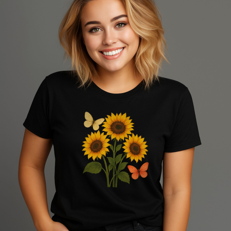 Tricouri cu Imprimeu - Tricou Dama cu Imprimeu, Floarea Soarelui 2, Bumbac
