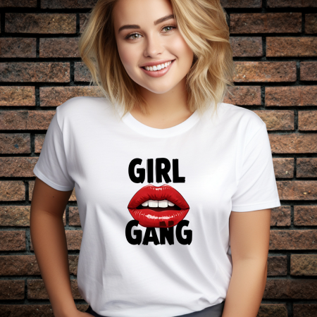 Tricouri Femei - Tricou Dama cu Imprimeu, GIRL GANG, Bumbac