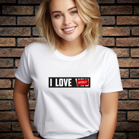 Tricouri cu Imprimeu - Tricou Dama cu Imprimeu, I LOVE MYSELF, Bumbac