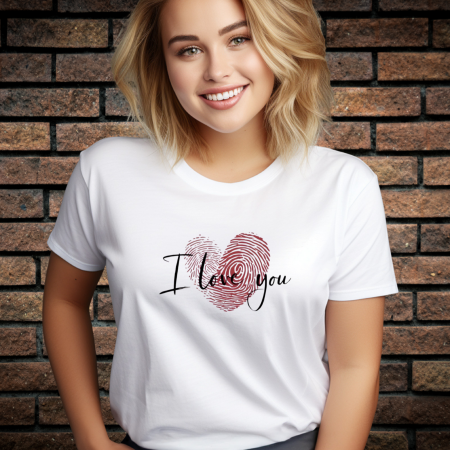 Tricouri Femei - Tricou Dama cu Imprimeu, I LOVE YOU, Bumbac