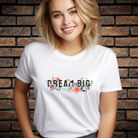 Tricouri Femei - Tricou Dama cu Imprimeu, DREAM BIG, Bumbac