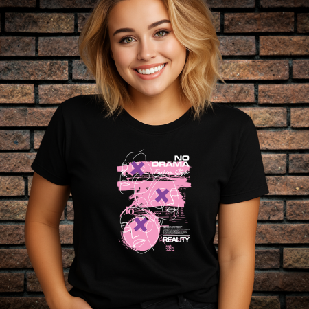 Tricouri cu Imprimeu - Tricou Dama cu Imprimeu, No Drama, Bumbac