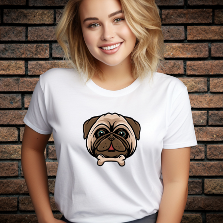 Tricouri cu Imprimeu - Tricou Dama cu Imprimeu, Pug, Bumbac