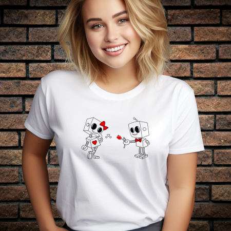 Tricouri Femei - Tricou Dama cu Imprimeu, ROBOT LOVE, Bumbac