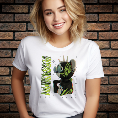 Tricouri cu Imprimeu - Tricou Dama cu Imprimeu, Sad Bear, Bumbac