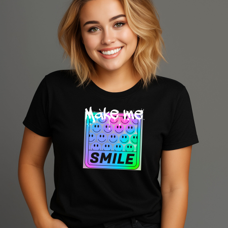 Tricouri cu Imprimeu - Tricou Dama cu Imprimeu, Smile, Bumbac