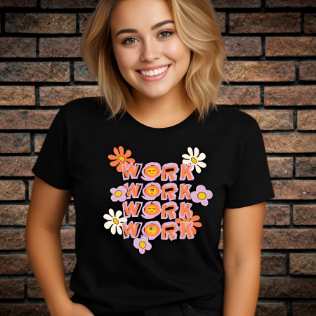 Tricouri cu Imprimeu - Tricou Dama cu Imprimeu, Work, Bumbac