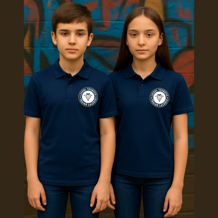 Uniforma Liceul Teoretic Traian Lalescu - Tricou Polo Pentru Adolescenti Cu Imprimeu, Liceul Traian Lalescu, Bumbac, Bleumarin