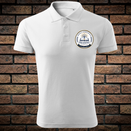 Uniformă Școlară ,,Scoala Gimnaziala Frasinu'' - Tricou Polo Pentru Copii si Adolescenti, Alb, cu Imprimeu, Scoala Gimnaziala Frasinu