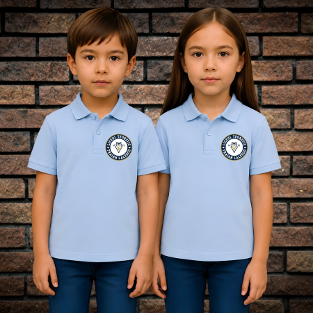 Uniformă Școlară Liceul Teoretic "Traian Lalescu" - Tricou Polo Pentru Copii si Adolescenti, Bleu Deschis, cu Imprimeu, Liceul Teoretic "Traian Lalescu"