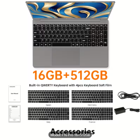 F16 Pro Laptop 15,6 inch Ecran Vasta, Intel Gen 12th CPU, Până la 16GB Ram +512GB SSD Slot 1920×1080 Full HD Windows11Pro Turbo Boost până la 3,4Ghz [8]