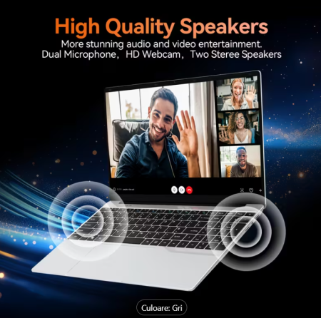 Laptop (2025), Windows 11 Pro, Ecran FHD+ 15.6", 12GB RAM, 512 GB SSD Intel Pentium Quad Core N100 Încărcare Rapidă, 200W Webcam Gri [2]